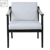 Kendari grey leather armchair with light gray upholstery and black teak wood frame for stylish seating