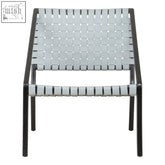 Modern kendari grey leather woven lounge chair with gray leather seat and back on sleek black metal legs