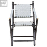 Black bamboo finish folding chair with woven gray webbing seat and back in black teak wood frame from kendari series