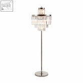 Kensington townhouse bulbs floor lamp with polished chrome finish and cascading crystal chandelier elements