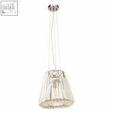 A kensington townhouse bulb pendant light with a modern crystal design chrome hardware and a sleek conical glass shade
