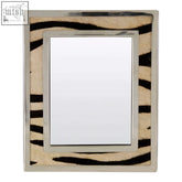 Rectangular kensington townhouse photo frame with zebra design faux leather frame and polished silver border