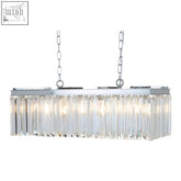 Kensington Townhouse pendant light with 8 bulbs polished chrome frame and clear crystal prisms hanging chains