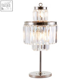 Kensington townhouse bulbs table lamp with tiered crystal design brushed nickel finish and cascading glass prisms