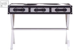 Kensington townhouse black and white genuine cowhide console table with black and silver metal frame and three drawers