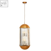 Bronze finish kensington townhouse pendant light with gold-toned frame and clear vertical glass panels in sleek design