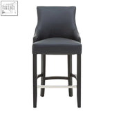 Dark gray kensington townhouse charcoal leather effect bar stool with sleek black legs and silver metal footrest