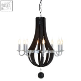 Black wooden curved chandelier with chrome accents and candle-style bulbs kensington townhouse curved chandelier