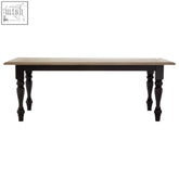Kensington townhouse dining table with light wood top and dark turned legs in rustic farmhouse style
