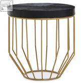 Gold wireframe side table with black marble top from kensington townhouse hair round side table collection