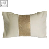 Cream rectangular kensington velvet gold cushion with a central textured gold band perfect as a velvet gold cushion