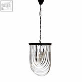 Black chain-hung kensington townhouse large pendant light with clear curved glass panels in a modern arched design