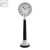 Silver-framed kensington townhouse large table clock with roman numerals and black column base for any large table
