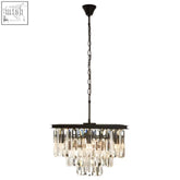 Black metal kensington townhouse multi crystal pendant light with cascading clear crystal prisms chandelier