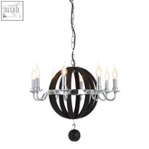 Kensington townhouse rounded chandelier with black spherical frame chrome accents and ten candle-style bulbs