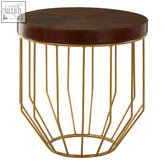 Kensington townhouse side table with warm metallic gold wireframe legs and a dark brown wooden top perfect for living rooms