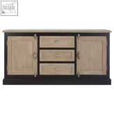 Kensington townhouse sideboard with light wood finish and black accents offers rustic farmhouse storage and style