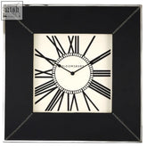 Kensington townhouse square wall clock is a black square wall clock with a cream face roman numerals and silver hands
