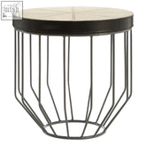 Kensington townhouse tall iron side table with black metal wireframe and light beige tiled top for stylish spaces
