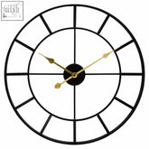 Large black metal wall clock kent with gold-toned hands and minimalist geometric design in metal wall finish