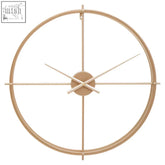 Minimalist kent large gold finish wall clock with gold-toned circular frame and intersecting line hour markers