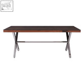Kerala natural dining table with dark wood top and sleek chrome cross base perfect modern dining table option