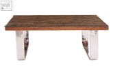 Kerala natural u shaped base coffee table with rustic wood top and sleek chrome legs base coffee table