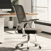 Modern kerr office chair with black mesh back, gray upholstered seat, and white metal frame for ergonomic office use