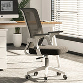 Modern kerr office chair with black mesh back, gray upholstered seat, and white metal frame for ergonomic office use