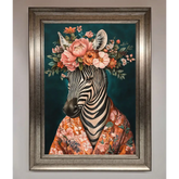Kimono Zebra Flowers Framed Wall Art - A3 (29.7 x 42 cm) / Silver - Framed Print