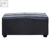 King antique black leather modular ottoman with tufted upholstery rounded corners and antique black finish