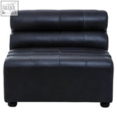 Black leather tufted king armless loveseat with segmented cushioning and rounded edges for antique black leather modular sofa