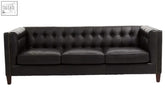 King three seater modern chesterfield black leather sofa with genuine leather upholstery and wooden legs