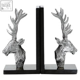 Silver stag bookends with black marble bases perfect for stylishly holding books in place