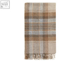 Kintyre shetland pure new wool throw in natural earth tones with a soft plaid pattern and delicate fringe