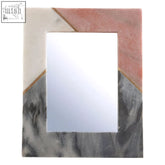 Large tri colour marble photo frame with a geometric design in white pink and gray stone for 5in x 7in photos