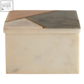 Kira small square marble trinket box with a geometric lid in beige gray and metallic gold tones