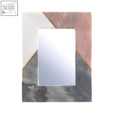 Small tri colour marble photo frame with geometric pattern in white rose gold and gray for 4x6 photos