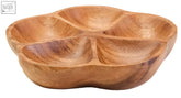 Wooden acacia wood serving dish with five compartments and a warm floral silhouette finish
