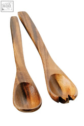 Kora acacia large salad servers pair of rustic wooden large salad servers with smooth and notched spoon designs