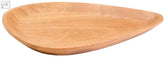 Light brown acacia wood triangular serving dish with smooth curved surface and natural wood grain texture