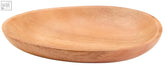 Light brown acacia wood small oval plate with smooth rounded edges and natural wood grain finish