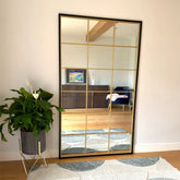 Kyō - Full Length Black and Gold Metal Rectangle Lattice Grid Mirror - 180cm x 105cm. - Mirror