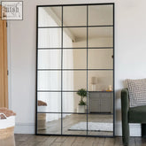 Kyō full length black metal rectangle lattice window mirror with black-framed grid and multiple rectangular panes