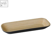 Rectangular bamboo serving tray with kyoto matt black rim and natural wood grain interior perfect for serving