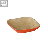Square-shaped bamboo bowl with vibrant orange exterior and natural wood interior called kyoto orange square bowl