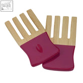 Kyoto raspberry bamboo salad hand servers with bamboo handles and vibrant magenta silicone grips for easy serving