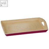 Kyoto raspberry rectangular serving tray with natural light wood finish red painted base and integrated handles