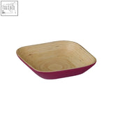 Square spun bamboo raspberry small bowl with vibrant magenta exterior and natural light wood interior for serving