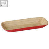 Kyoto red large tray made of spun bamboo with smooth natural wood grain interior and rounded edges in red color
